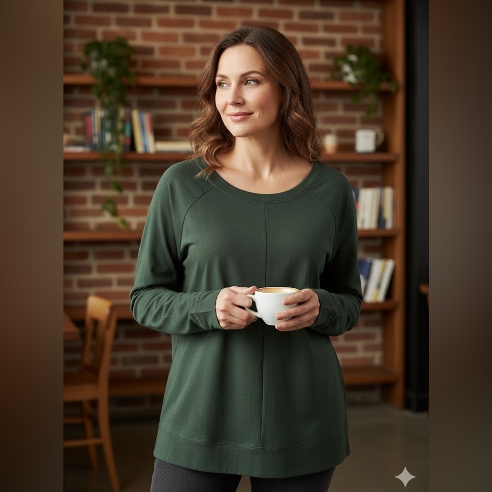 Attitudes by Renee Forest Green Long Sleeve Top 96% Cotton 4% Spandex